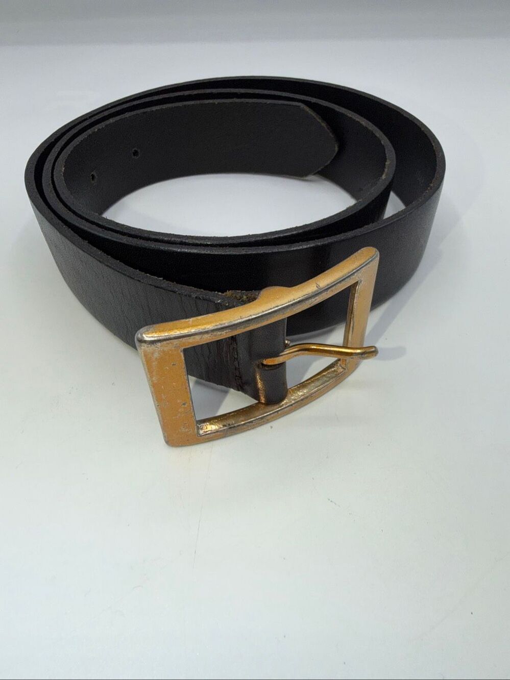 BROOKS BROTHERS Brass Buckle Black Leather Belt-L